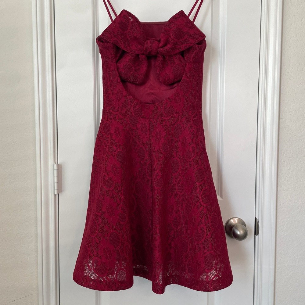soloiste red lace dress strapless ribbon back Small‎ Style #DC538 Formall Party
